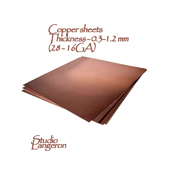 Natural copper sheets Thickness 0.3 - 1.2 mm (28-16 GA) size 10x10 and 20x20 cm, Natural copper, Jewelry making, Sheets copper - 1 piece