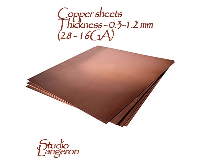 Natural copper sheets Thickness 0.3 - 1.2 mm (28-16 GA) size 10x10 and 20x20 cm, Natural copper, Jewelry making, Sheets copper - 1 piece