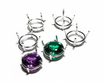 925 sterlingsilver runda 4-stiftsfattningar storlek 14 mm, stiftfattning, Bezelkopp, Smyckestillverkning, Infattning, Rund korg gjuten - 1 st.