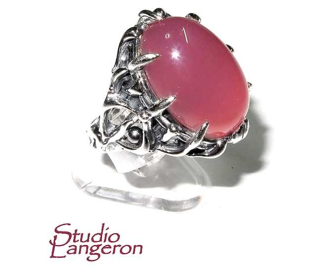 Statement Chalcedony ring 925 sterling silver size 7, Handmade ring, single copy, 925 sterling silver, Natural Lavender Chalcedony, gemstone