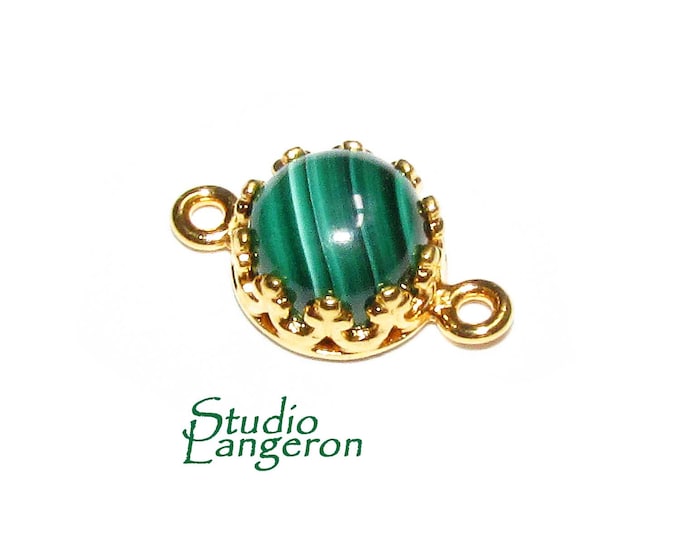 14K Gold Filled natural Malachite round Link Connector size 14x7 mm, Natural Malachite silver link, Jewelry making, Connector - 1 piece