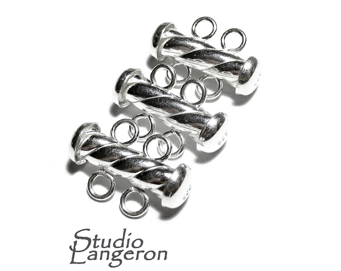 925 Sterling Silver Twisted Tube Bar Clasp 2-Hole size 4.3x16 mm, Silver Clasps, Slide Clasps, Sterling silver, Jewelry making - 1 piece