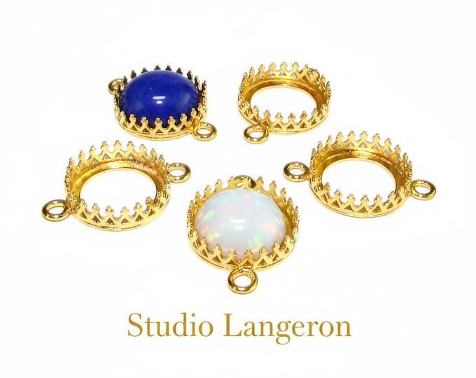 12 mm 14K Yellow gold filled Round Bezel Cup with two rings, Bezel cup, Setting, Gold Filled bezel cup, Jewelry making, Mounting - 1 piece