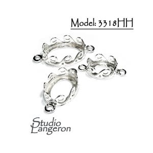 925 Sterling Silver Oval Bezel Cups size 8x10 - 13x18mm 2 loops, Setting, Silver bezel cup, Oval Bezel cup, Jewelry making - 1 piece