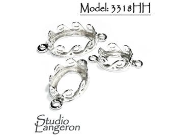 925 Sterling Silver Oval Bezel Cups size 8x10 - 13x18mm 2 loops, Setting, Silver bezel cup, Oval Bezel cup, Jewelry making - 1 piece