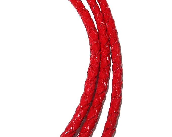 3.0 mm Natural Red braided leather cord, Natural leather cord, braided leather cord, Natural leather, Jewelry making - 50 cm (1.7 Ft)