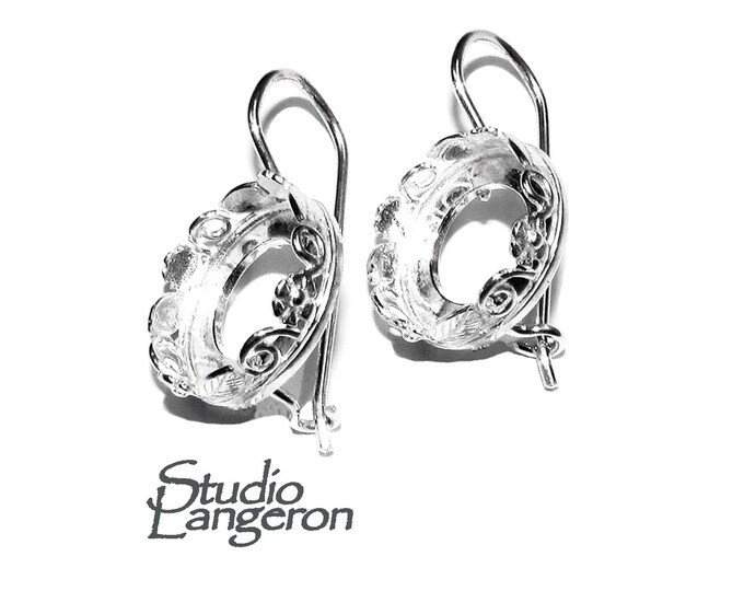12 mm 925 sterling silver blank earrings with bezel cup, Jewelry making, Setting, bezel cup, base earrings, 925 Silver - 1 pair (2 pieces)