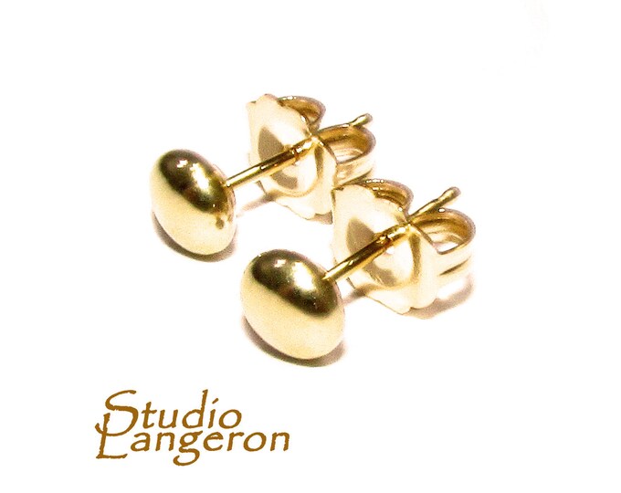 14K Solid gold Hollow Button Post Earrings size 4 mm, Earring Backs Included, Jewelry making, Gold earrings ball post - 1 pair (2 pieces)