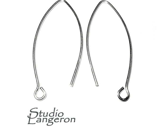 925 Sterling Silver Marquise Large Ear Wire with Open Ring, silver earrings, earring component, ear wire, Jewelry making - 1 pair (2 pieces)