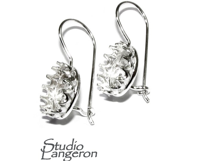 10 mm size 925 sterling silver blank earrings with bezel cup, Jewelry making, Setting, bezel cup, base earrings, Silver - 1 pair (2 pieces)