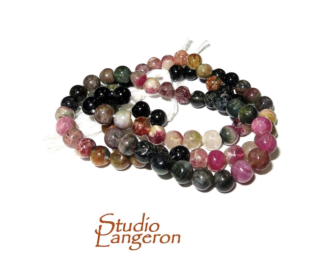 SALE!  Natural tourmaline Gemstone Round Beads 5mm 1 strand 35cm (14 inch) long, Natural tourmaline, Jewelry making - 1 strand