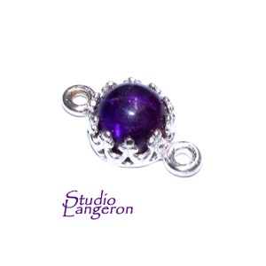 925 Sterling Silver natural Amethyst round Link Connector size 14x7 mm, Natural Amethyst silver link, Jewelry making, Connector - 1 piece