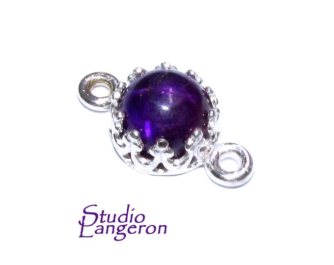 925 Sterling Silver natural Amethyst round Link Connector size 14x7 mm, Natural Amethyst silver link, Jewelry making, Connector - 1 piece