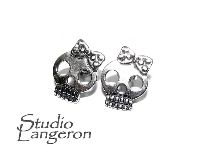 925 Sterling Silver Skull Post Earrings, Jewelry making, Earring components, Earring, earring skull post - 1 pair (2 pieces)