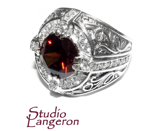 Statement Garnet ring 925 sterling silver size 9, Handmade ring, single copy, sterling silver, Garnet ring,  silver ring, red gemstone