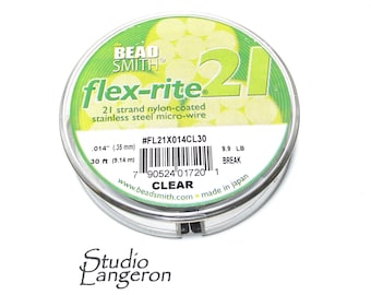 May include: A clear spool of Flex-Rite 21 strand nylon-coated stainless steel micro-wire. The label includes the text "The Bead Smith" and product details: .014" (.35 mm), 30 ft (9.14 m), and 9.9 LB break strength.