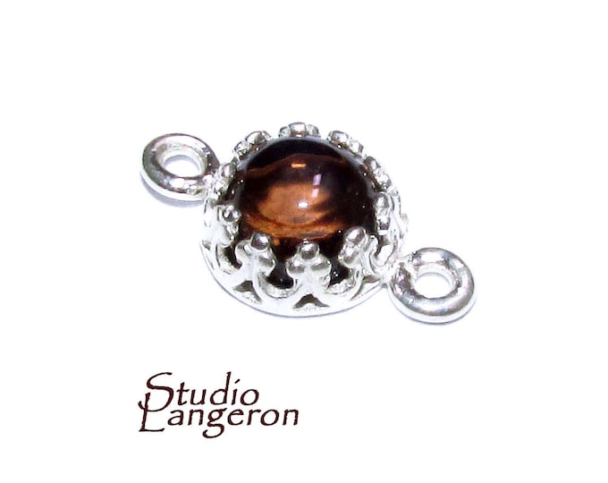 925 Sterling Silver natural Rauchtopaz round Link Connector size 14x7mm, Natural Rauchtopaz silver link, Jewelry making, Connector - 1 piece