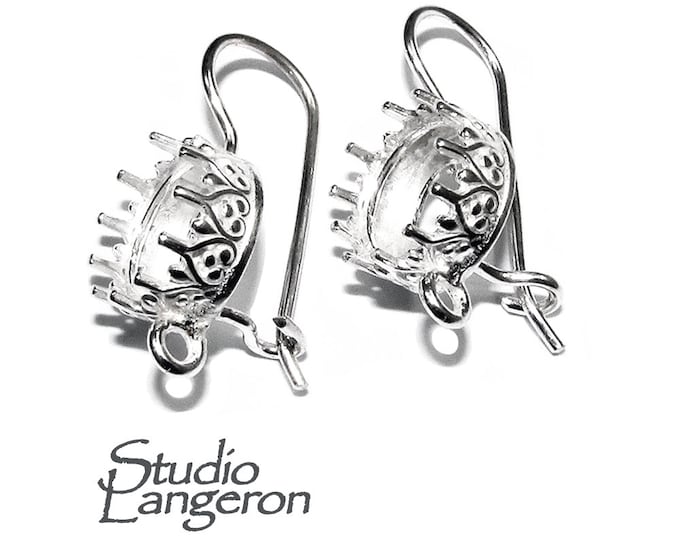 8 mm 925 sterling silver blank earrings with bezel cup and closed ring, Jewelry making, bezel cup, base earrings - 1 pair (2 piece)