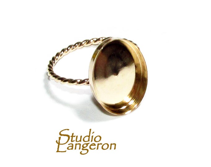 14K Yellow gold filled twisted blank ring with bezel cup 12x16mm size 4, 5, 6, 7, 8, 9, 10, Base ring, Bezel cup, Jewelry making - 1 piece
