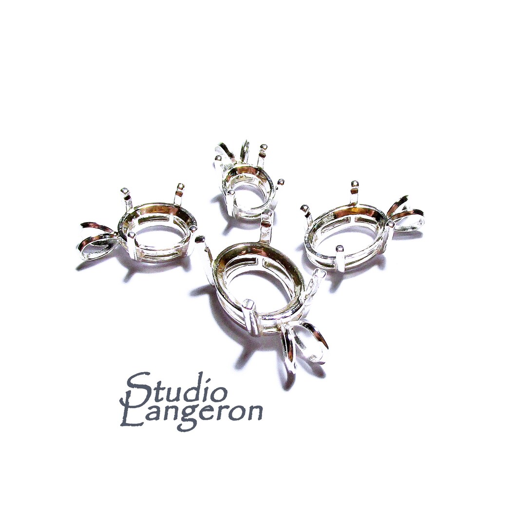 925 Sterling Silver Blank Pendant With Oval Prong Setting, Pendant