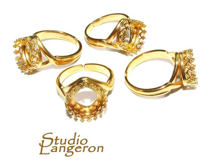 14K Yellow gold filled open blank ring with cushion bezel cup 12x12 mm, base ring, Setting, bezel cup, jewelry making, Gold filled - 1 piece