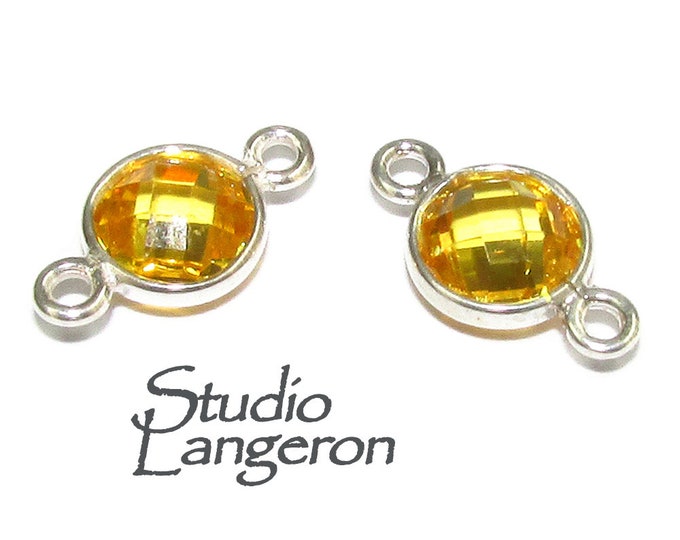 925 Sterling Silver Checkerboard Citrine Round Link Connector size 12x7 mm, Citrine link, Jewelry making, link connector, Citrine - 1 piece