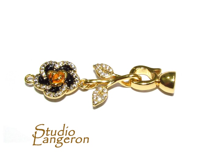 14K Yellow Gold filled Hook Eye Large Clasp, Gold Filled decorative clasp with enamel, Clasp findings, Jewelry making - 1 piece