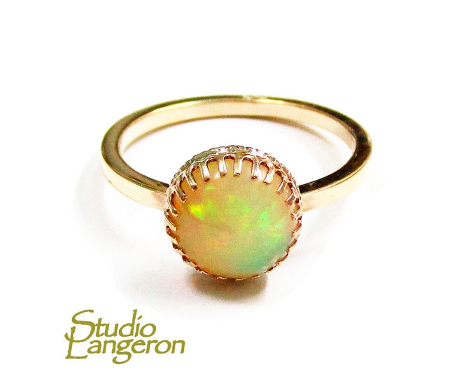 14K Yellow gold filled handmade ring size 6 with welo opal 8 mm, gold filled ring, single copy, handmade ring, welo opal  - 1 piece