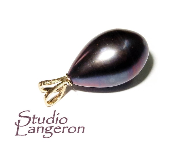 14K Pure Solid Yellow Gold Genuine Pearl Pendant, 14K Solid gold, Genuine pearl, Perl pendant, Elegant gift, Beautiful pendant, Black Pearl