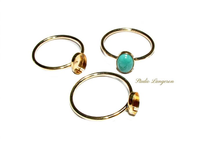 14K Yellow solid gold blank ring with bezel cup 4x6mm size 4 - 11, Base ring, Solid gold ring, bezel cup, Jewelry making, Setting - 1 piece