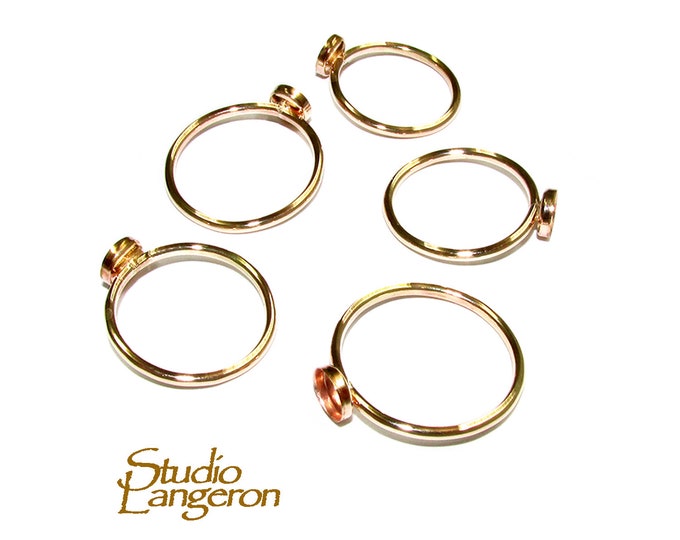 14K Yellow solid gold blank ring with bezel cup 5 mm size 4 - 10, Base ring, Solid gold ring, bezel cup, Jewelry making, Setting - 1 piece