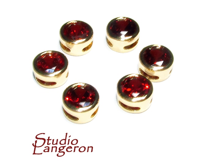 14K yellow gold filled decorative round beads with garnet size 6.2x3.8 mm, Jewelry making, Gold filled beads, garnet - 1 piece