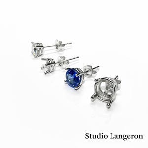 925 Sterling Silver Round blank earrings with 4-Prong Setting size 4, 5, 6, 7, 8mm, Earring Post, Jewelry making, Setting - 1 pair (2 piece)
