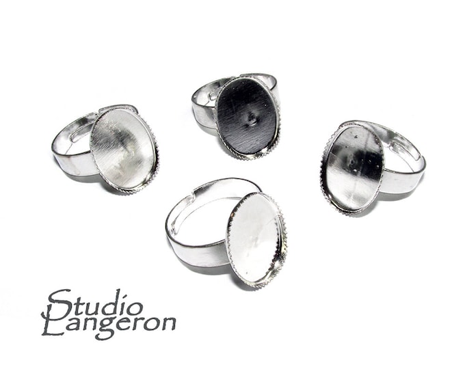 5 pcs Ring Blank with bezel cup 13x18 mm, Silver Tone Base, Ring bases, Jewelry making, Silver plated, bezel cup, Silver plated ring