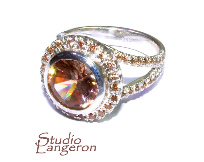 Champagne topaz ring 925 sterling silver size 7 1/2, handmade ring, single copy, Statement ring, Champagne topaz, silver ring, gemstone