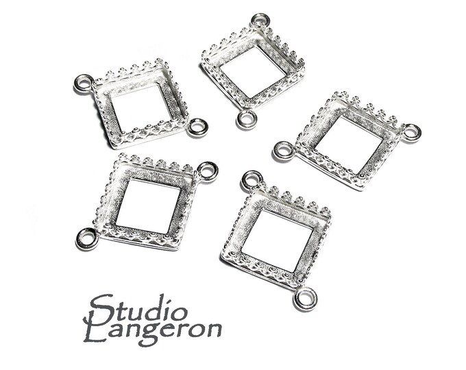 925 Sterling Silver Square Bezel Cups size 12x12 mm with two closed rings, Bezel cup, Jewelry making, Setting, Silver - 1 piece