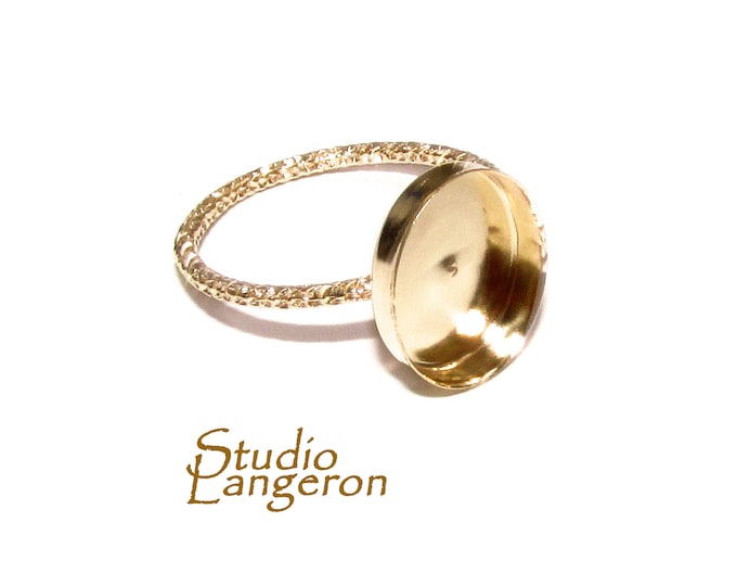 14K Yellow gold filled blank ring with bezel cup 10x12 mm size 4, 5, 6, 7, 8, 9, 10, Base ring, Bezel cup, Setting, Jewelry making - 1 piece