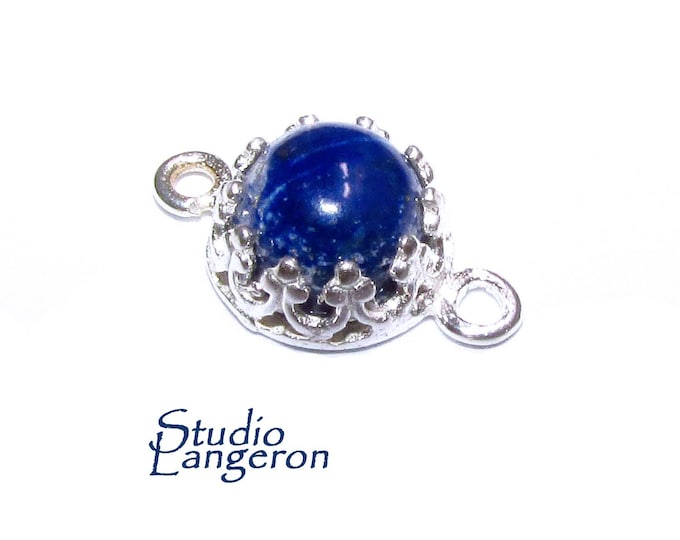 925 Sterling Silver natural Lapis lazuli round Link Connector size 14x7 mm, Lapis lazuli silver link, Jewelry making, Connector - 1 piece