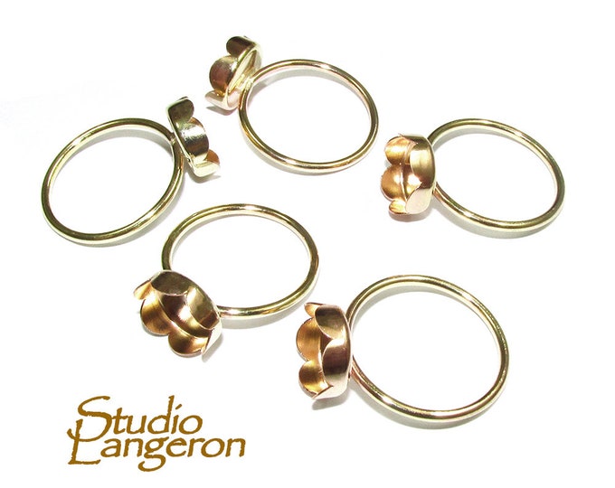 14K Yellow gold filled blank ring with flower bezel cup 10 mm size 4, 5, 6, 7, 8, Base ring, Jewelry making, bezel cup, Setting - 1 piece