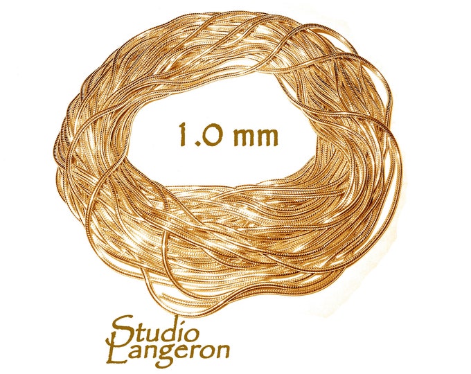 14K solid gold beading snake chain thickness 1.0 mm, beading chain, 14K gold chain, Jewelry making, beading chain, 14K gold - 1 Ft (30 cm)
