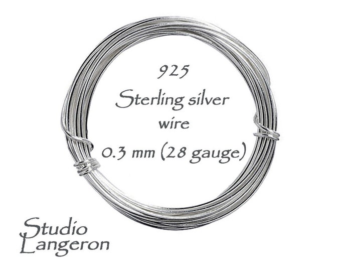 3.0 meters (10 Ft) 925 sterling silver wire Half-Hard 0.3 mm (28 Gauge), Jewelry making, Silver wire, Wire, Sterling silver wire
