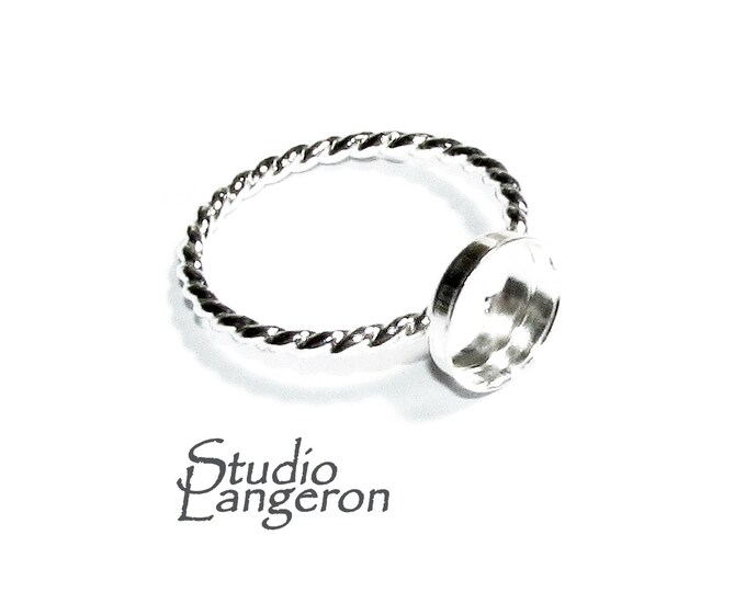 925 sterling silver twisted blank ring with bezel cup 8 mm size 4, 5, 6, 7, 8, 9, 10, bezel cup, base ring, Jewelry making - 1 piece