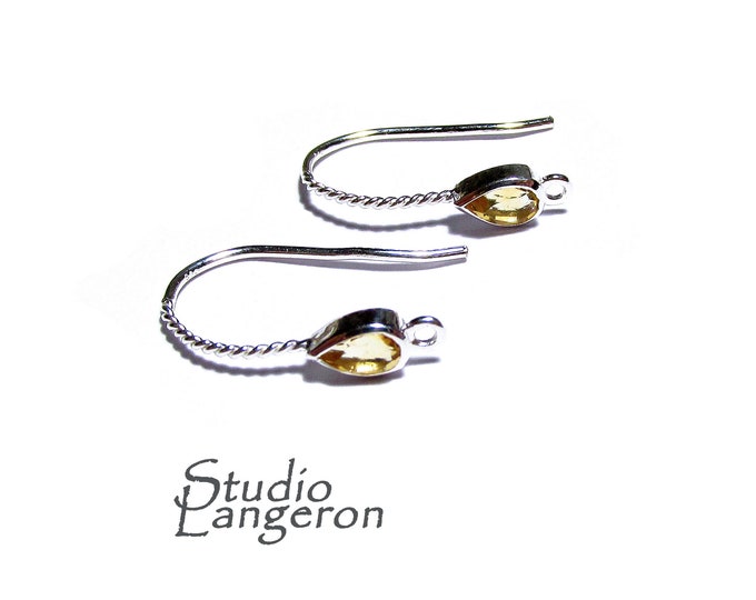 925 Sterling Silver Twist Ear Wire with 5x3 mm pear citrine, Jewelry making, Silver earrings, Silver Ear wire, Earrings - 1 pair (2 pieces)