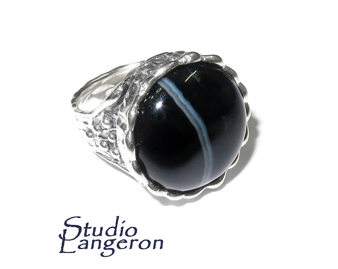 Statement Agate ring 925 sterling silver size 8 1/2, Handmade ring, Sterling silver, natural Agate, silver ring, gemstone, Black Agate ring