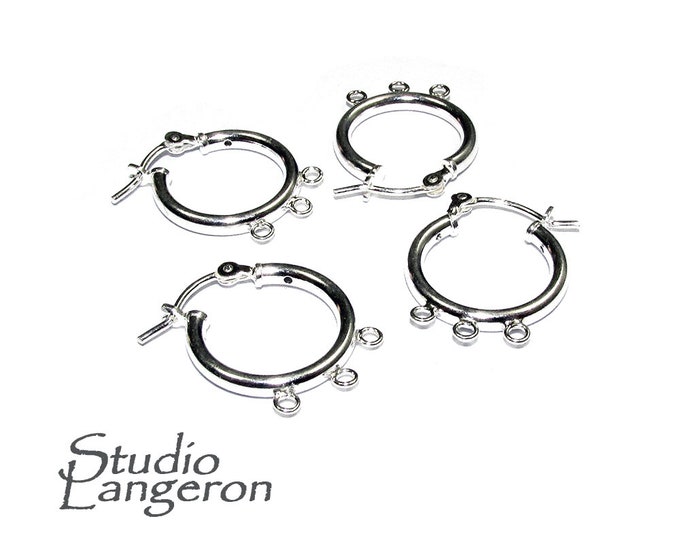 925 Sterling Silver 2 mm Tubing 15 mm Hoop Earrings with three loops, Earring Hoop, Silver earrings, Jewelry making - 1 pair (2 pieces)
