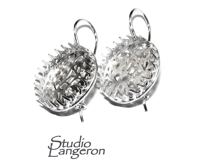 18 mm 925 sterling silver blank earrings with bezel cup, Jewelry making, Setting, bezel cup, base earrings, 925 Silver - 1 pair (2 pieces)