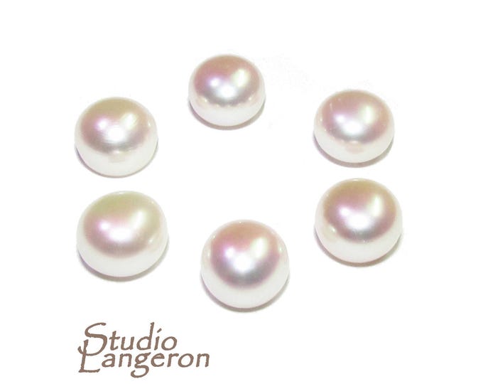 8 mm white pearls half-drilled Cabochon, Natural Pearl, white pearls Gemstone, Round pearl, Jewelry making, ring, earrings - 1 piece