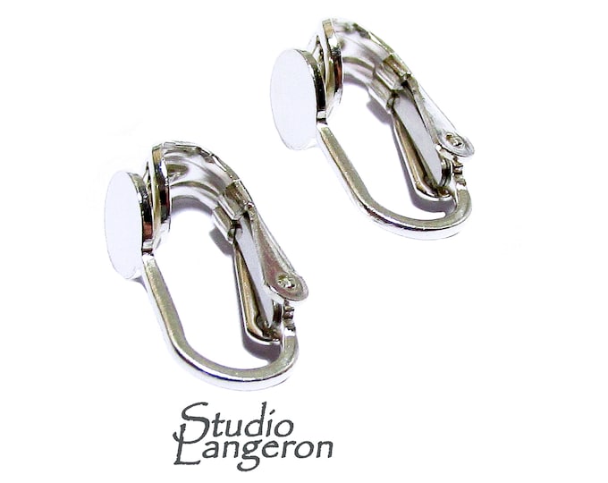 925 Sterling Silver Ear Clip with Flat Pad size 15.5x6.4mm, clips, silver earrings, Jewelry making, Earrings components - 1 pair (2 pieces)