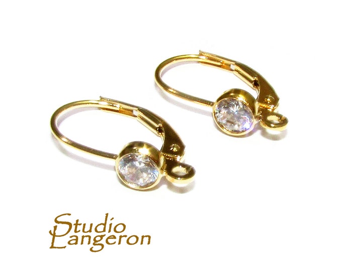 14K Yellow Gold Filled Lever Back Ear Wire with Open Ring, Gold Filled, Earrings gold filled, Earring with crystal, Jewelry making - 1 pair