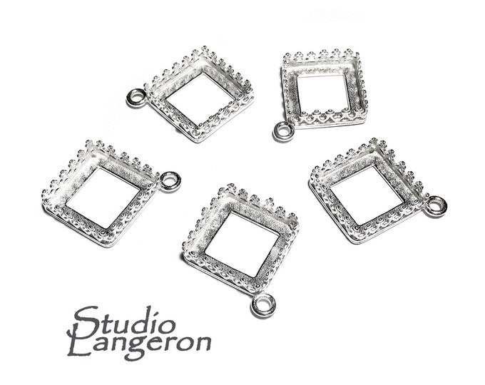 925 Sterling Silver Square Bezel Cups size 12x12 mm with closed ring, Bezel cup, Setting, Jewelry making, Blank Pendant, Silver - 1 piece